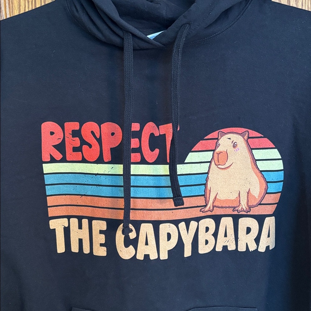 Black 'Respect the Capybara' Hoodie, XXL fits like a comfortable XL - Picture 2 of 4